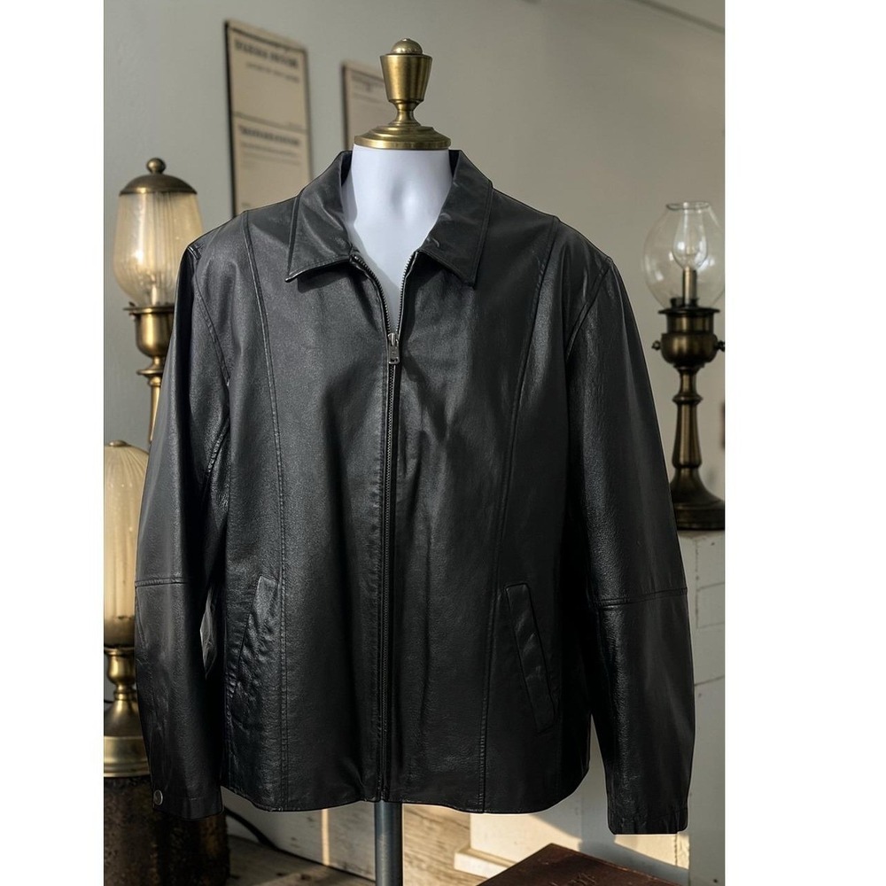 Wilsons Leather Mens Black Full Zip‎ Leather Jacket XL Minimalist Normcore